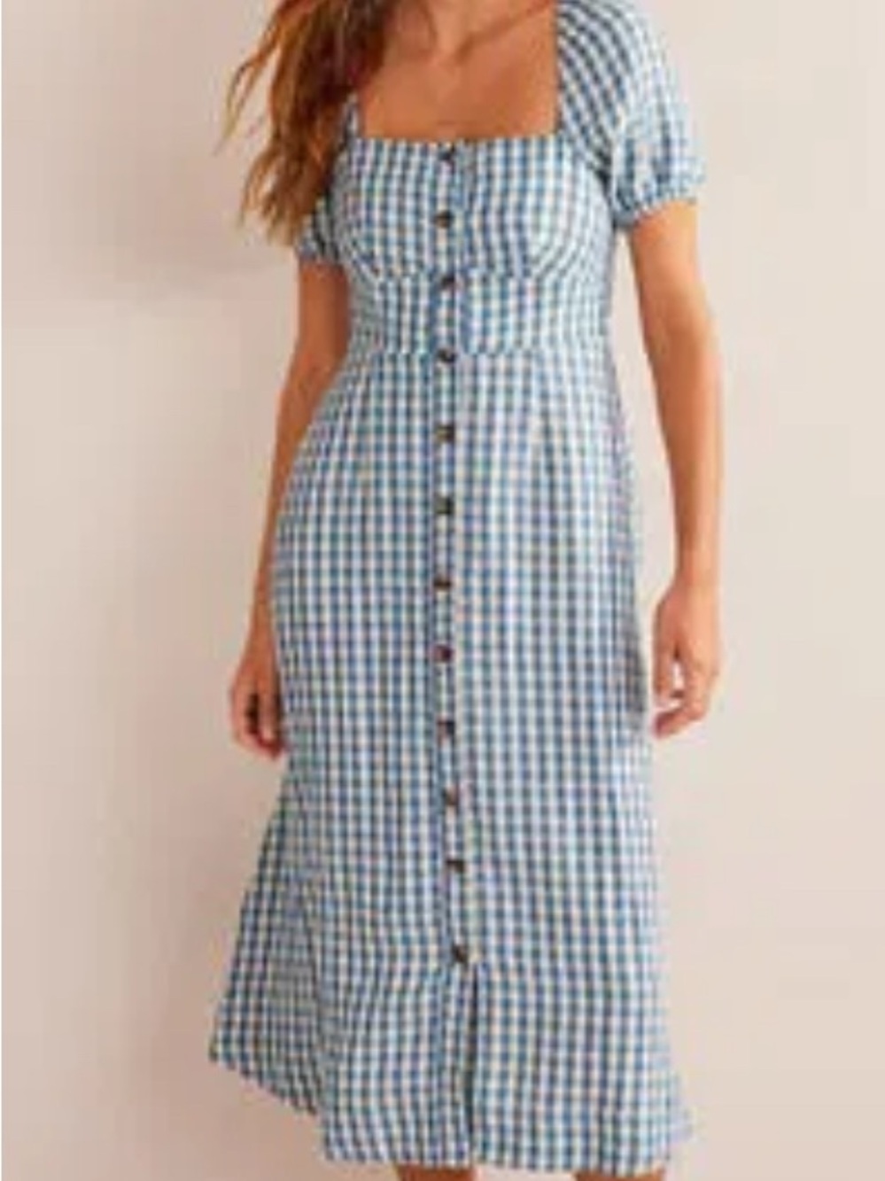 Blue Gingham Button-Front Midi Dress - Women by Boden 2 p